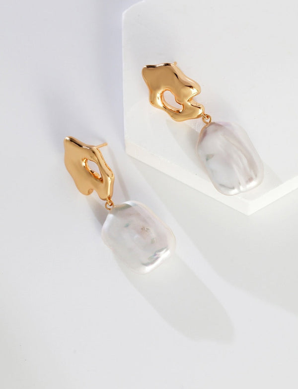 Square Baroque Pearl Earrings - Pearlpetual