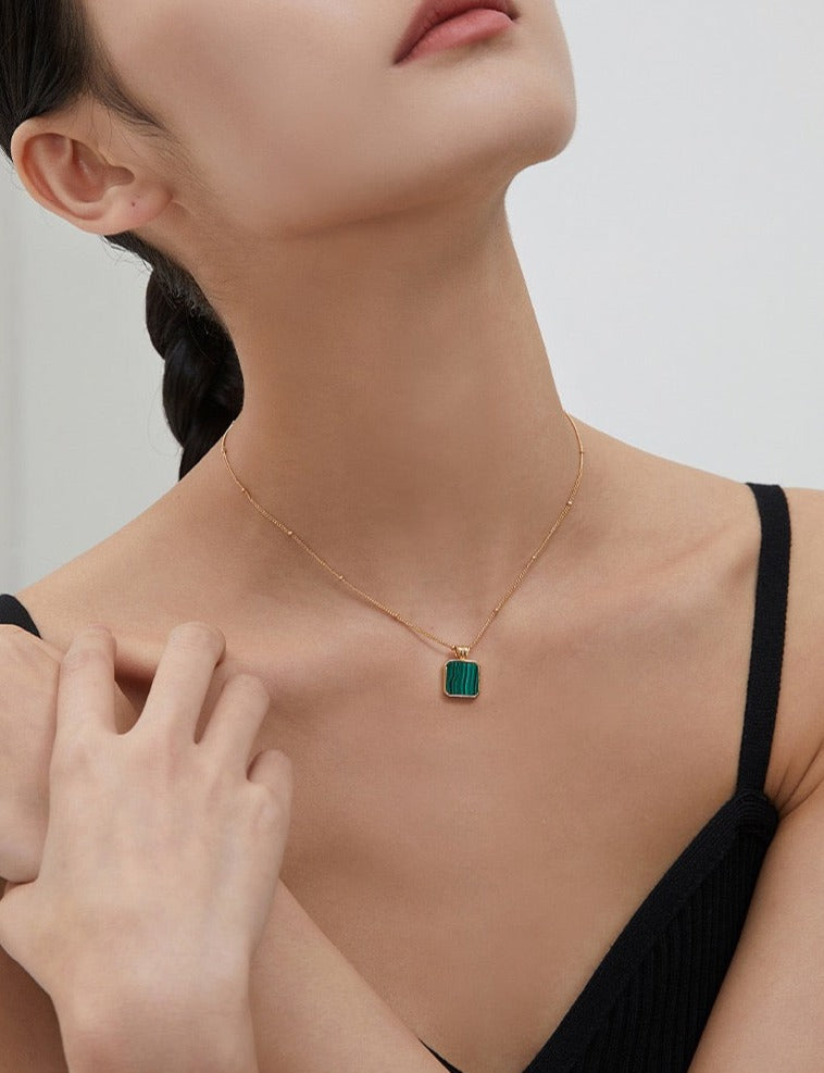 Square Malachite Beaded Necklace - Pearlpetual