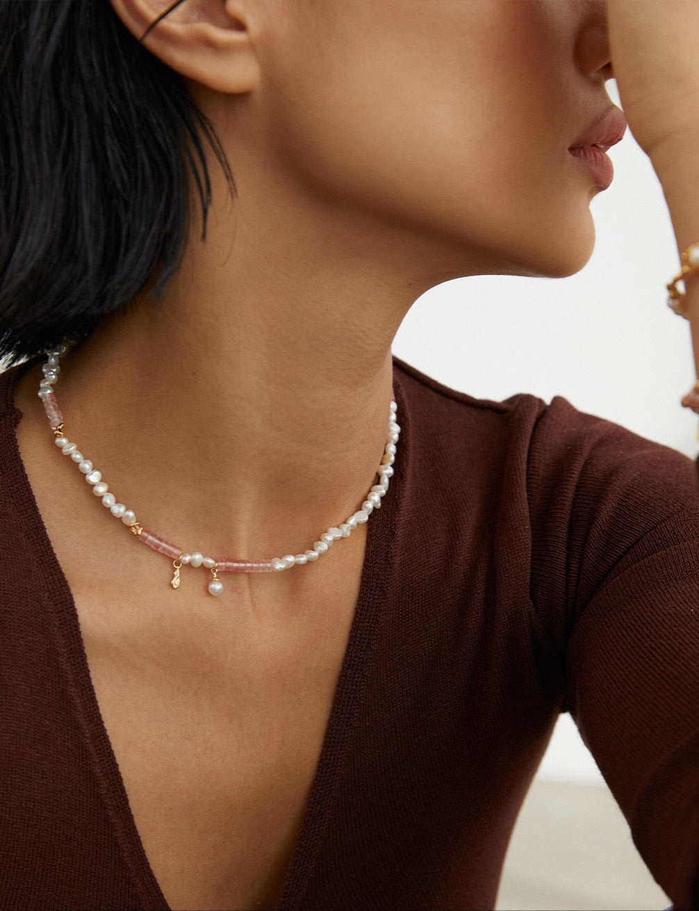 Pink Crystals Pearl Necklace - Pearlpetual