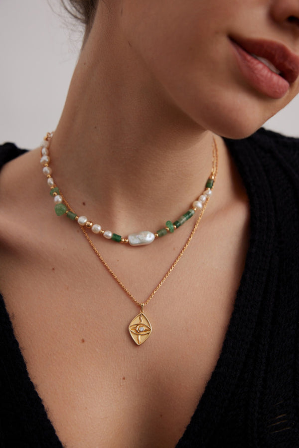 Urbane Jade 18k Gold Baroque Pearl Necklace - Pearlpetual