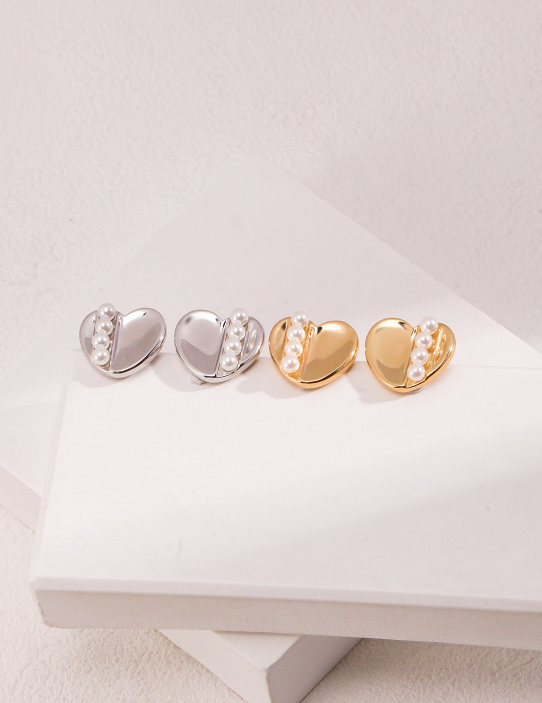 Quartet Pearl Heart Ear Studs - Pearlpetual