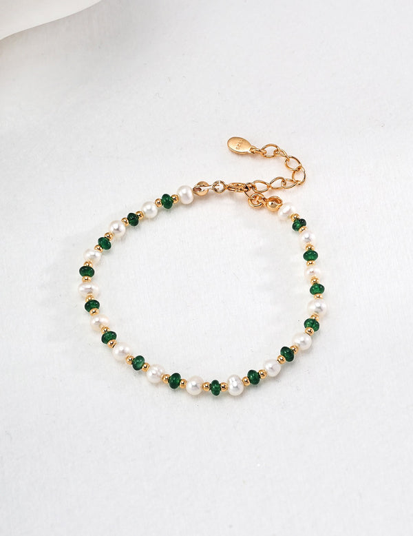 18k Gold and Emerald Glow Pearl Bracelet