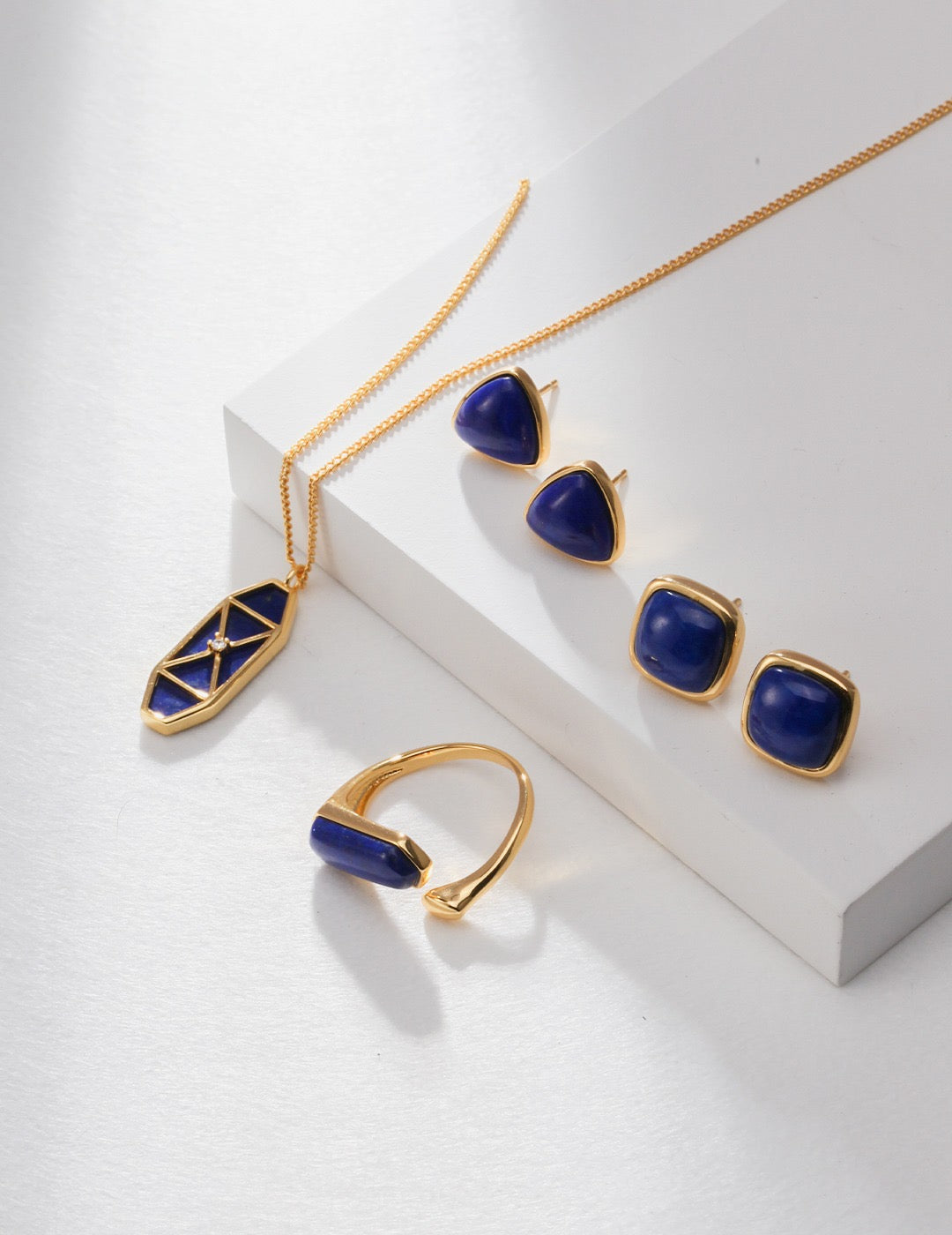 Square Lapis Ear Studs - Pearlpetual