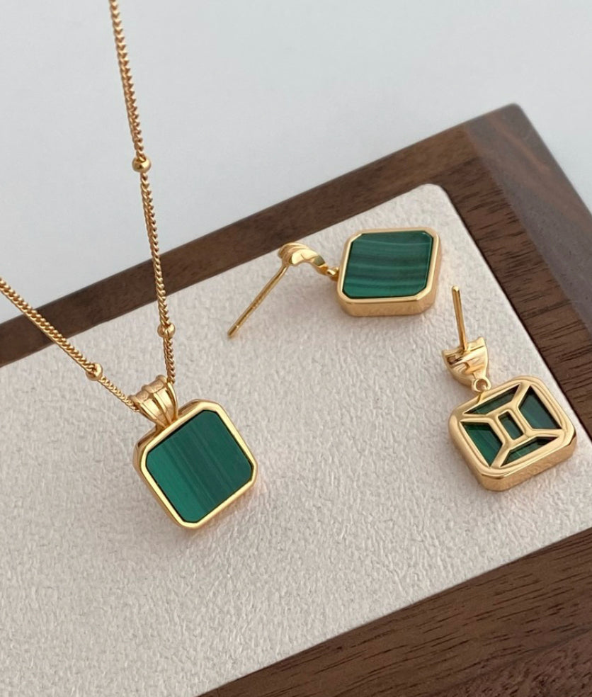 Square Malachite Earrings - Pearlpetual