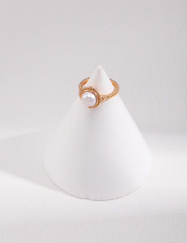 Cable Elegance Pearl Ring