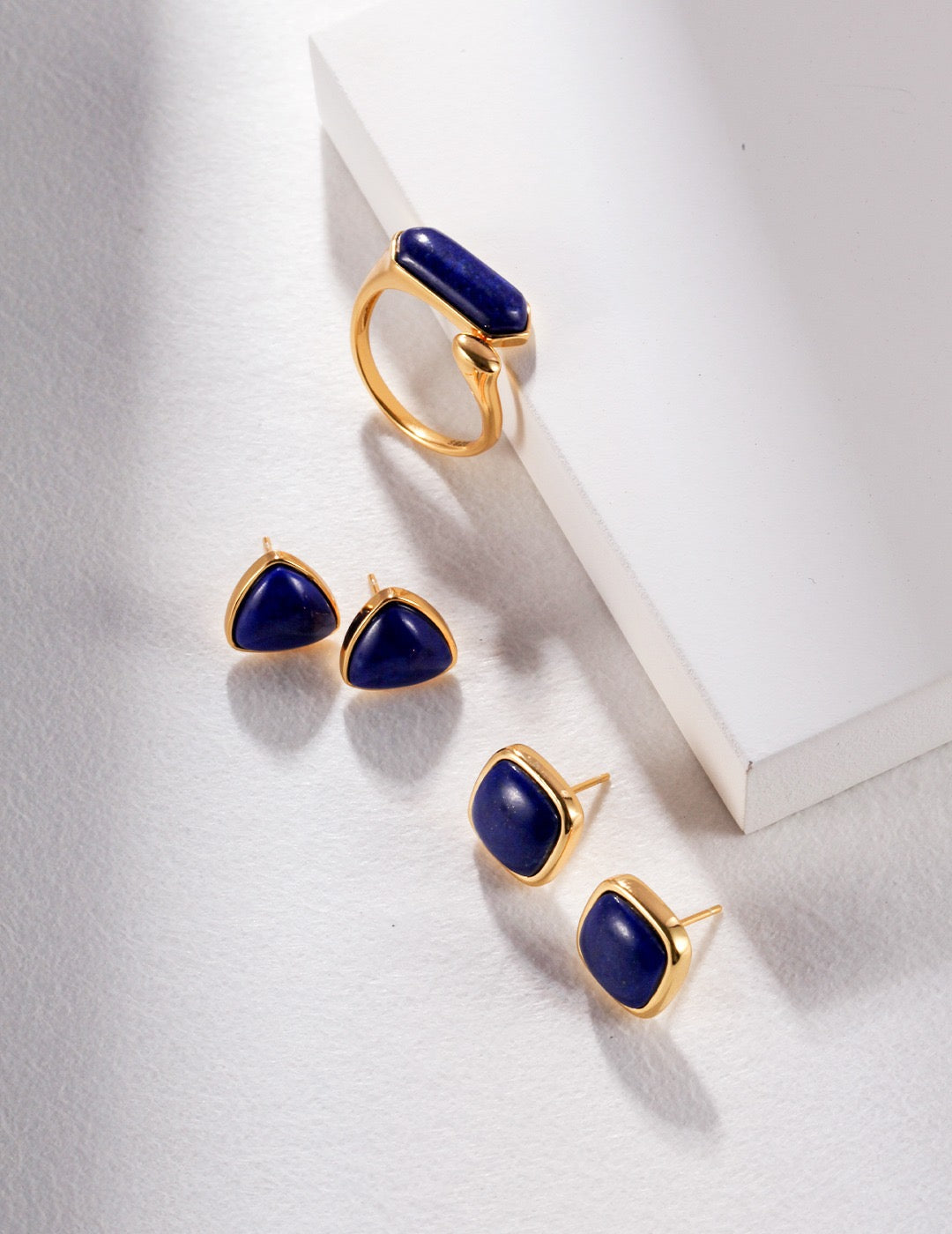 Square Lapis Ear Studs - Pearlpetual