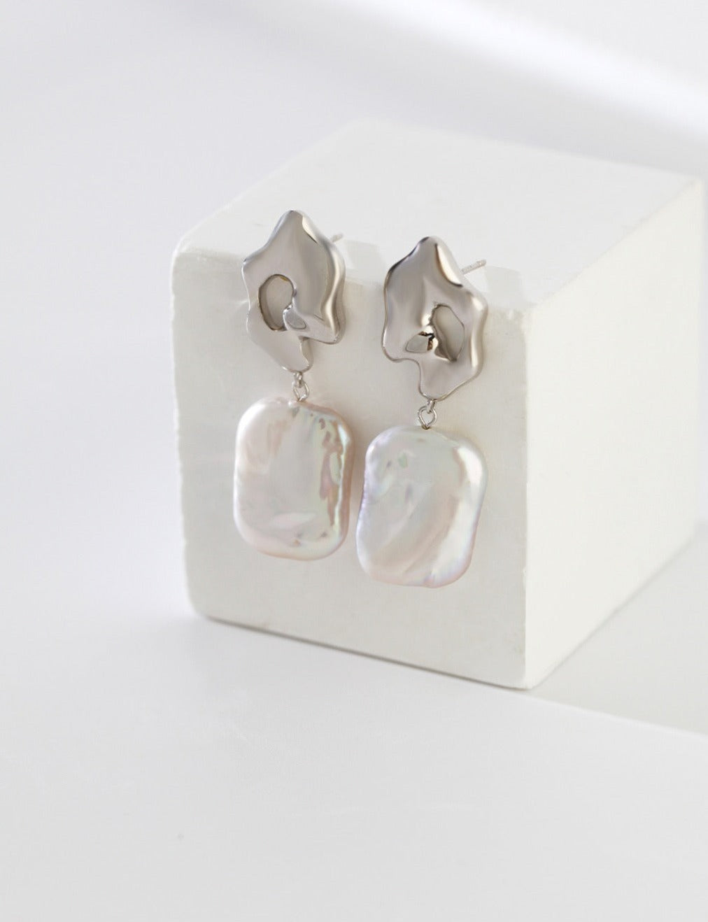 Square Baroque Pearl Earrings - Pearlpetual