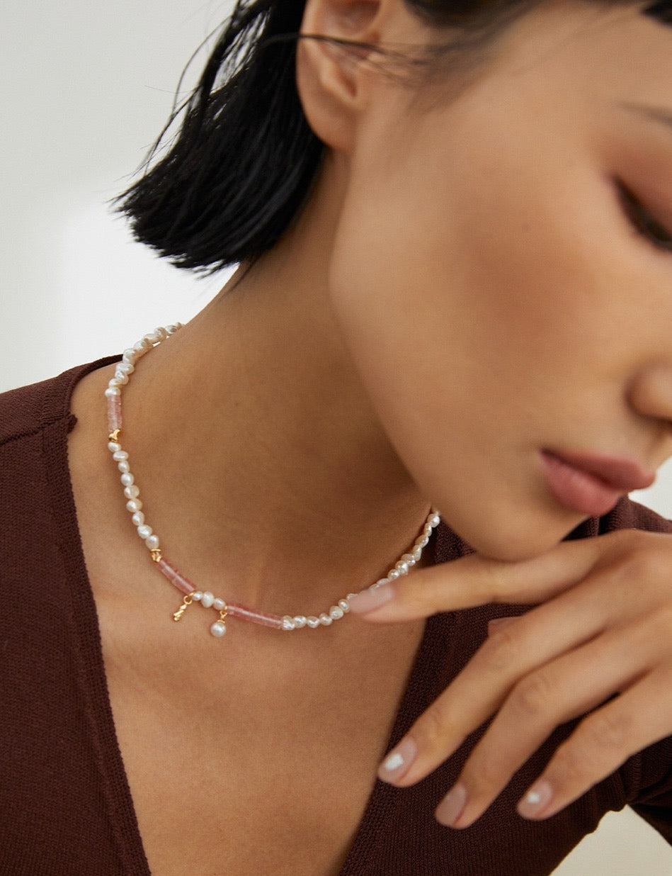 Pink Crystals Pearl Necklace - Pearlpetual