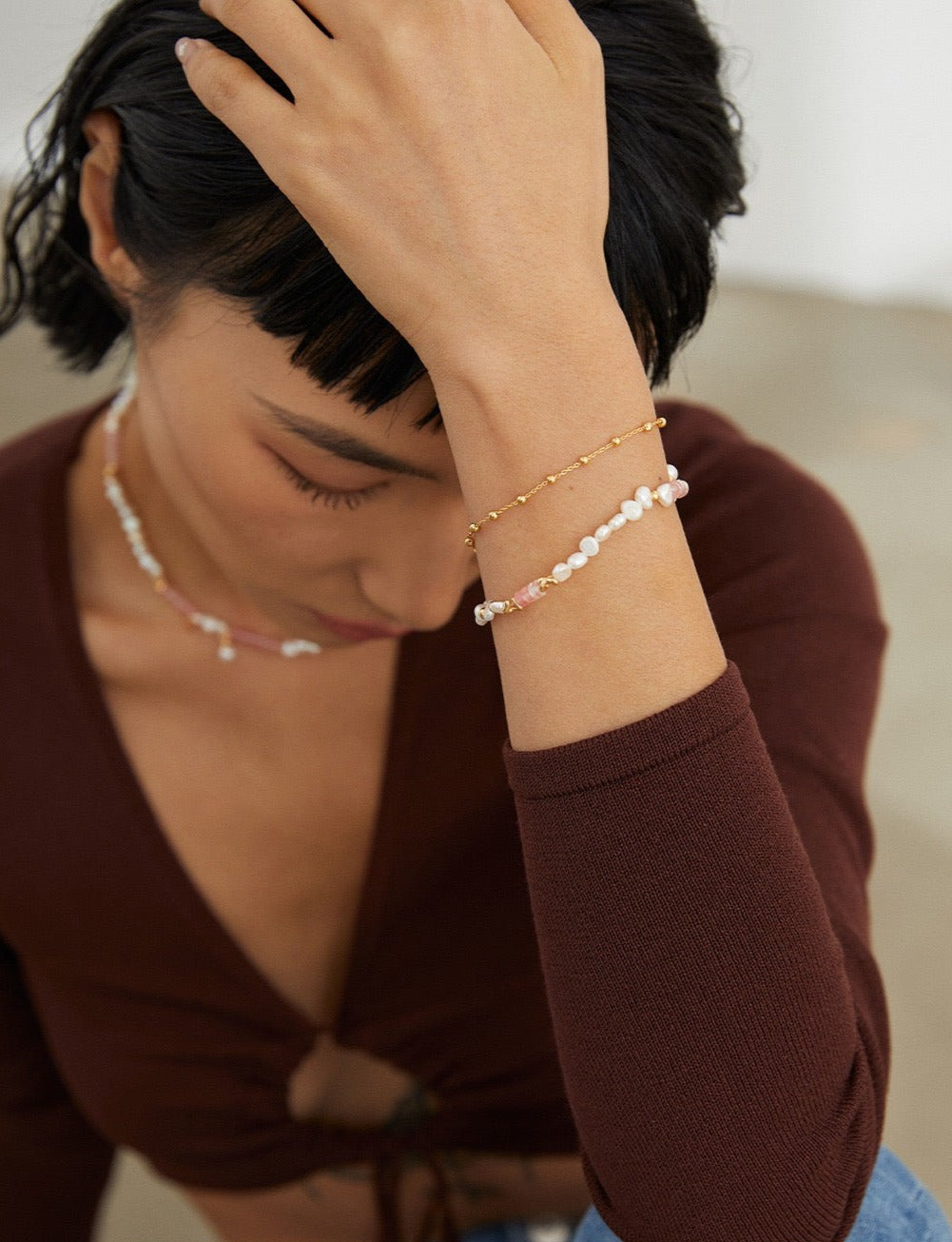 Pink Crystal Pearl Bracelet - Pearlpetual