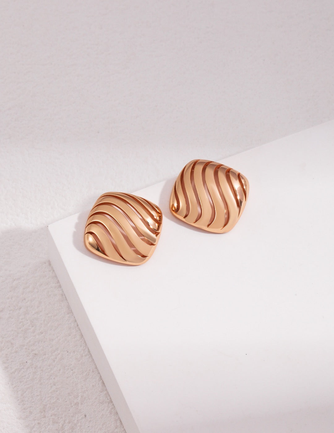 Square Hollow Out Ear Studs - Pearlpetual