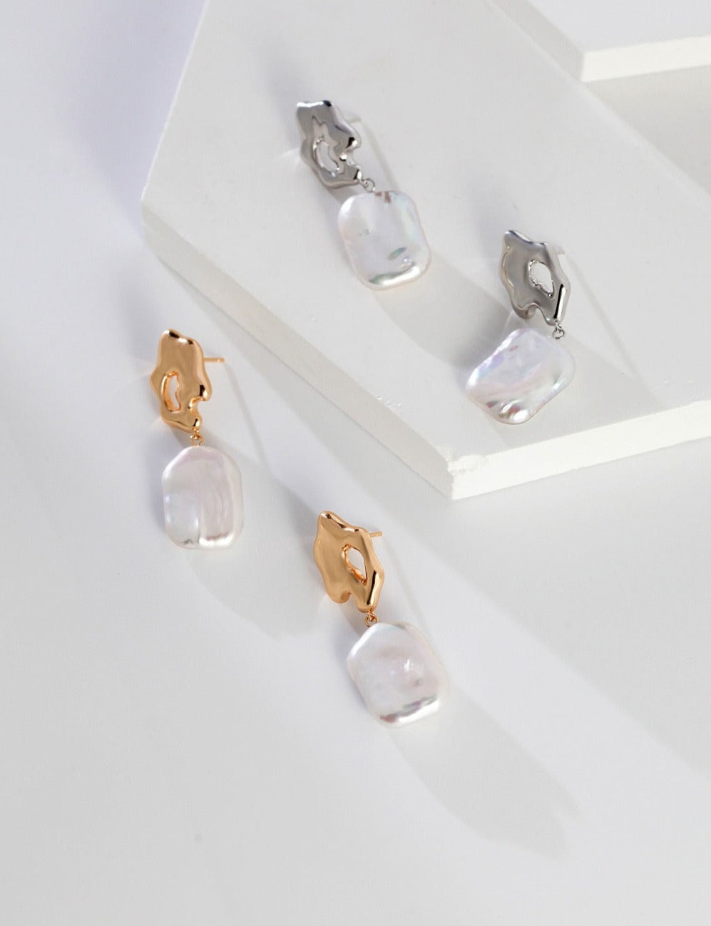 Square Baroque Pearl Earrings - Pearlpetual