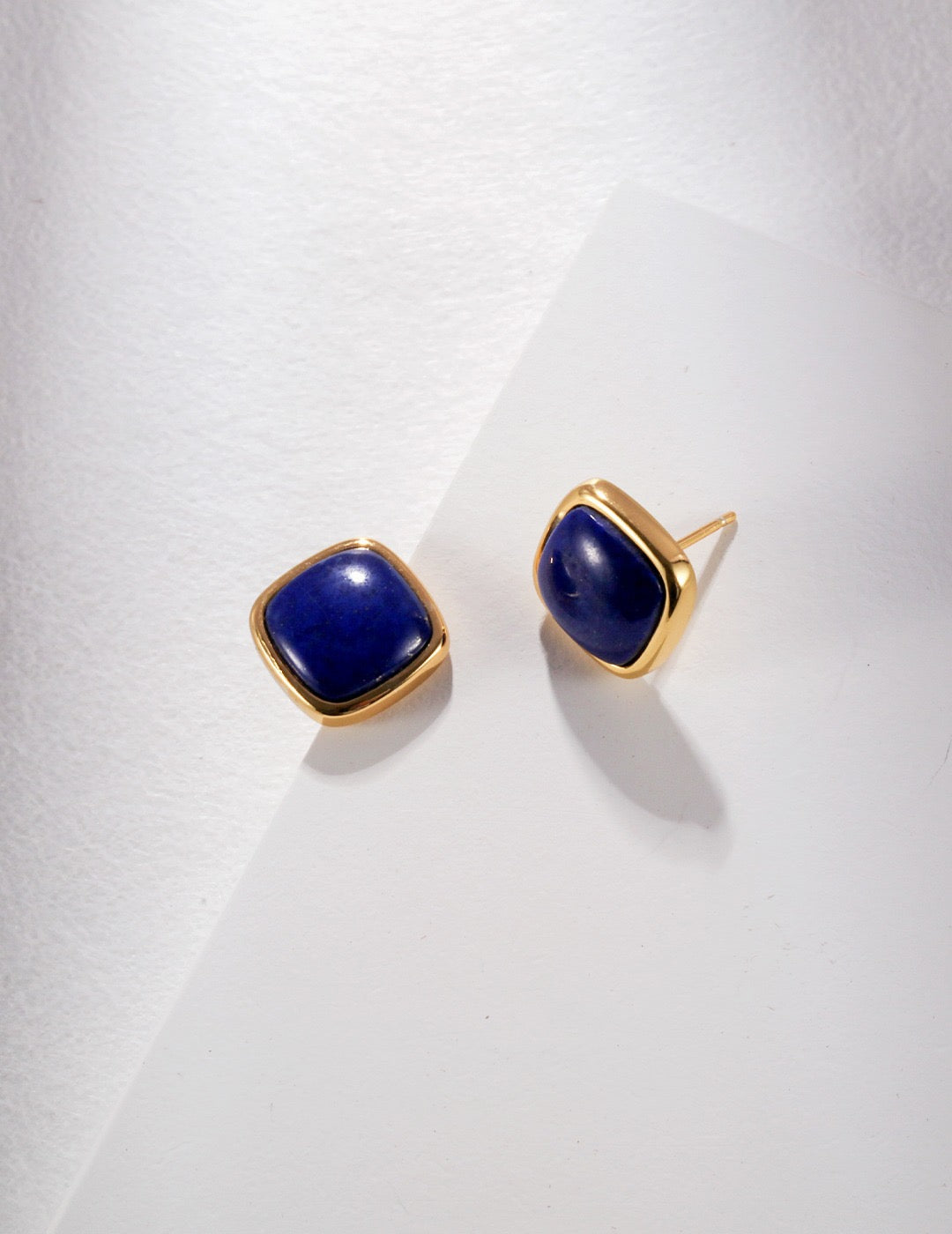 Square Lapis Ear Studs - Pearlpetual