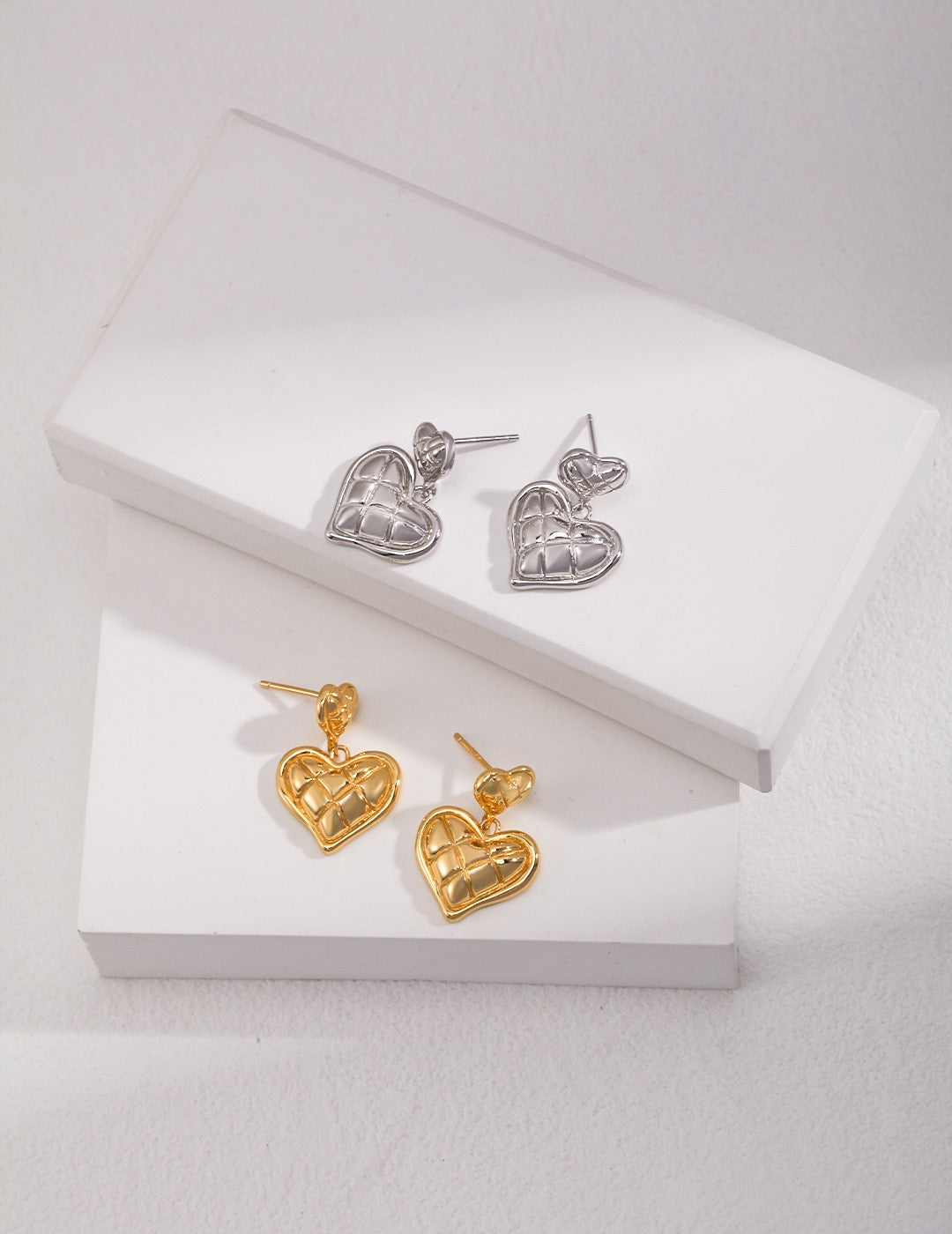 Pearlpetual 18k Gold Duo Heart Textured Earrings 
