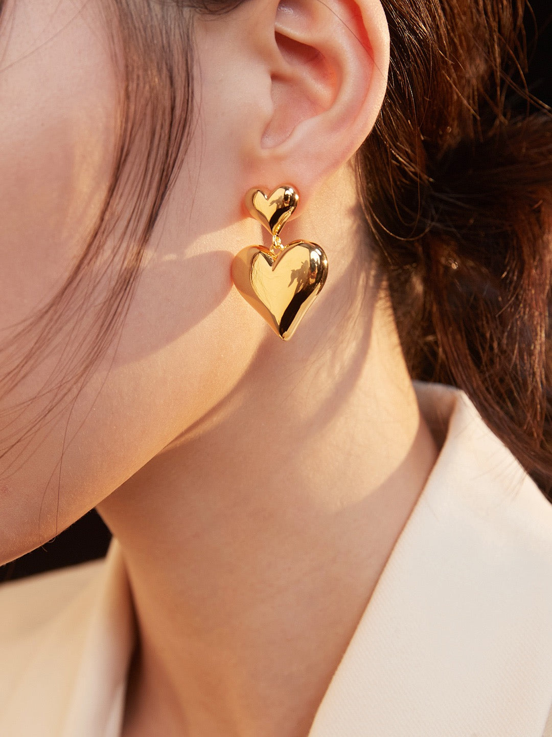 18k Gold Duo Heart Earrings - Pearlpetual