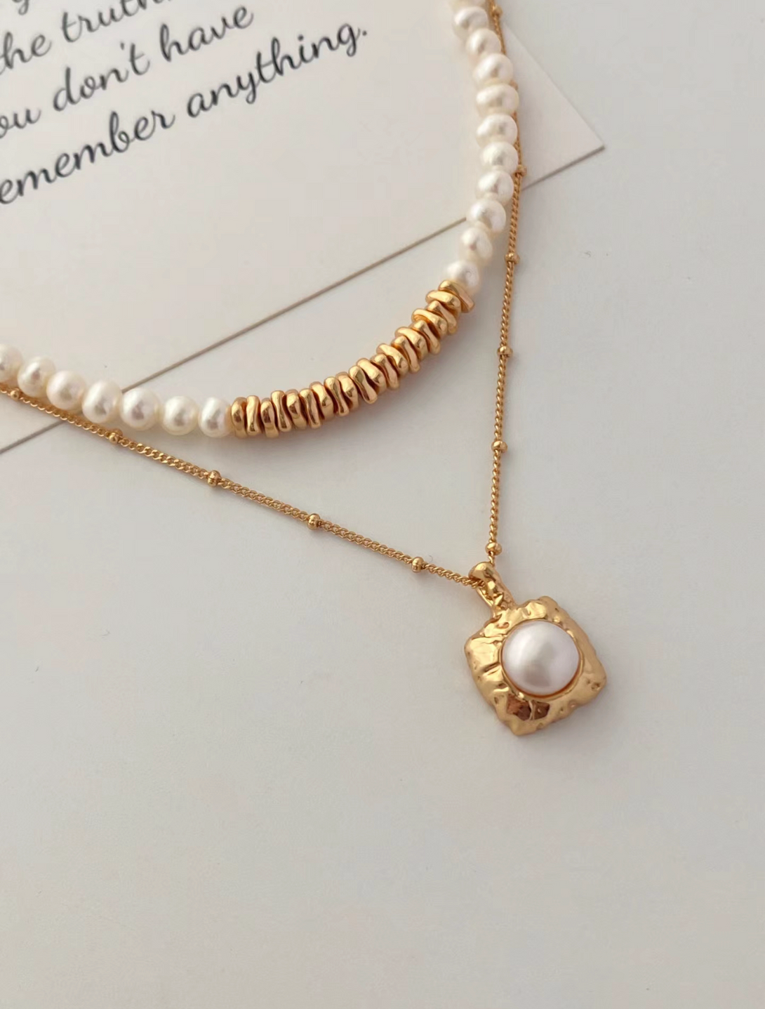 Pearlpetual Jewelry 18k Gold Amelia & Sugar Cube Pearl Necklace Set