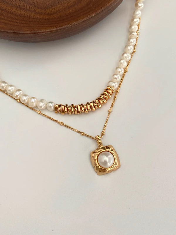 Pearlpetual Jewelry 18k Gold Amelia & Sugar Cube Pearl Necklace Set
