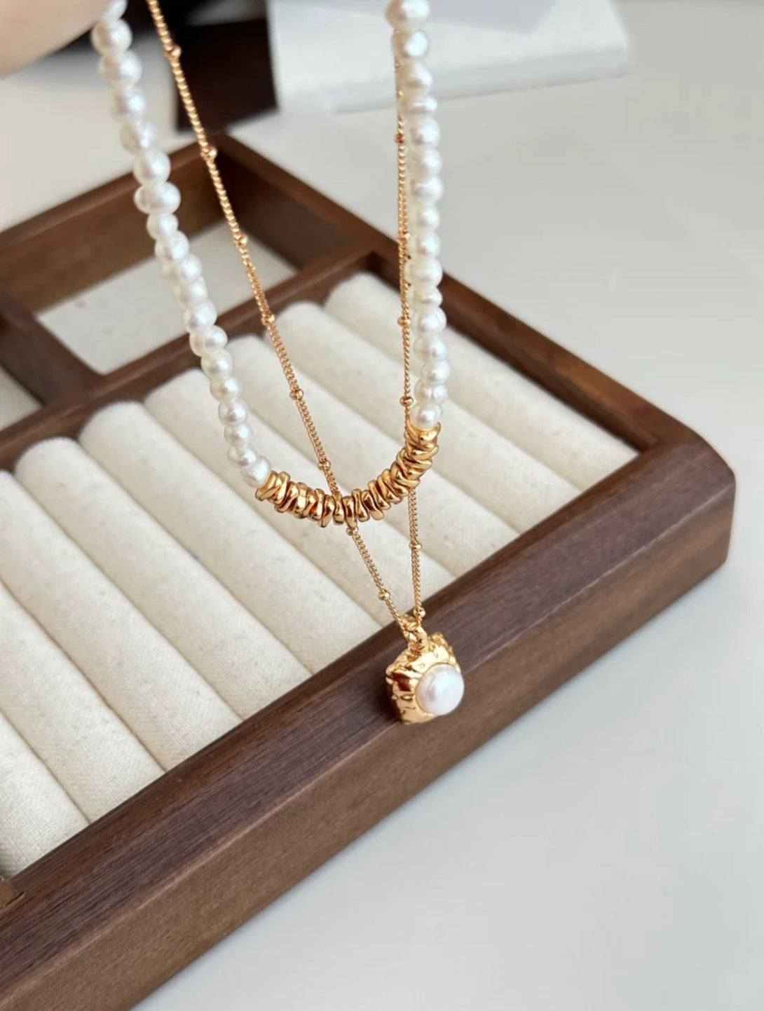 Pearlpetual Jewelry 18k Gold Amelia & Sugar Cube Pearl Necklace Set 