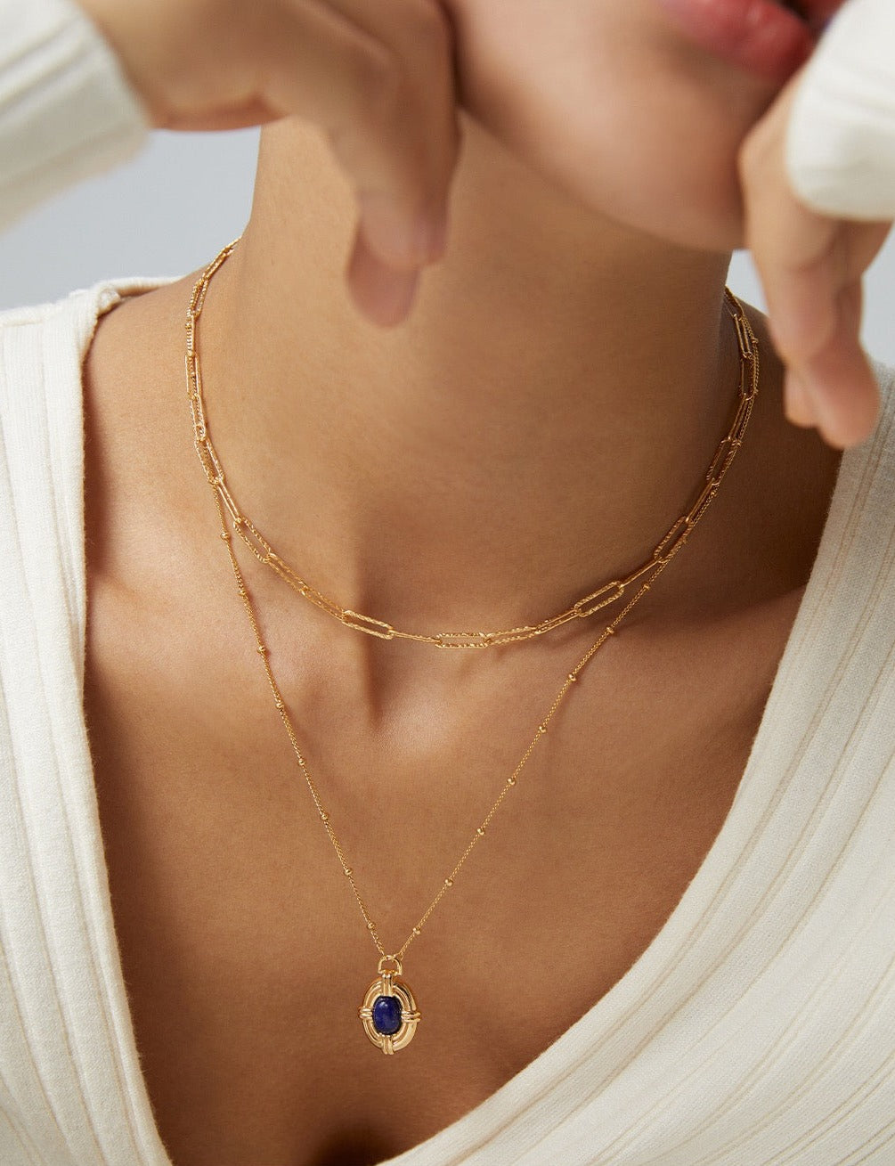 Vintage Lapis 18k Gold Necklace - Pearlpetual
