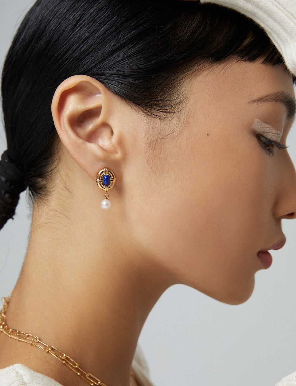 Vintage Lapis 18k Gold Pearl Earrings - Pearlpetual