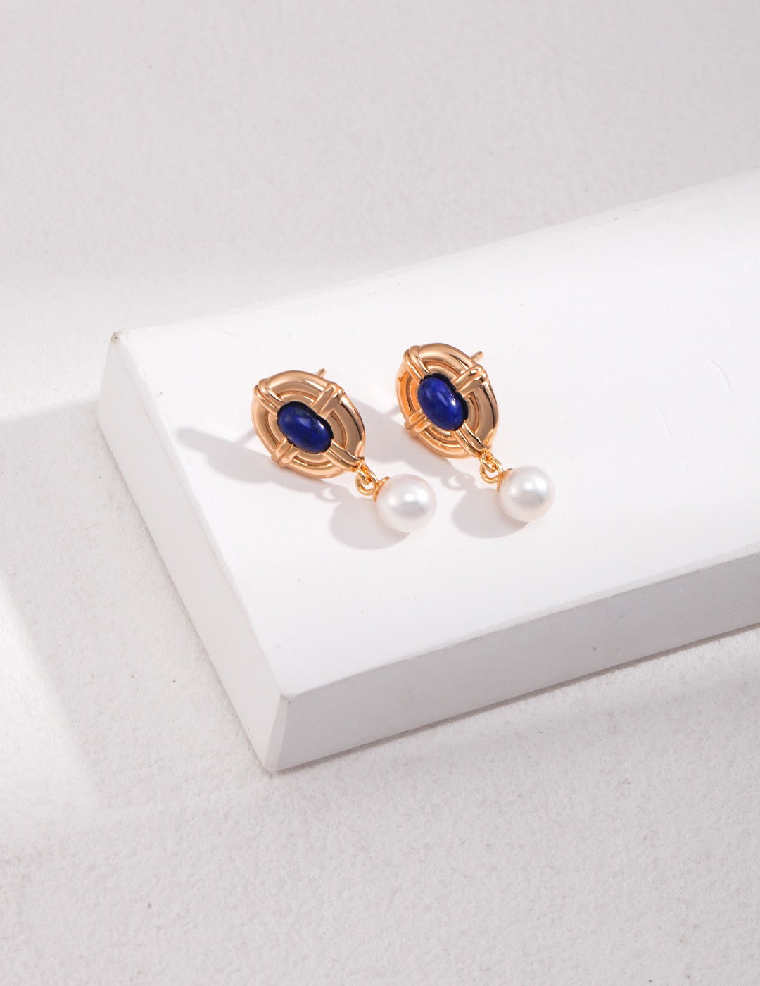 Vintage Lapis 18k Gold Pearl Earrings - Pearlpetual