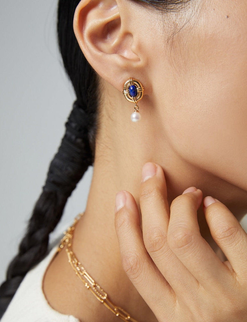 Vintage Lapis 18k Gold Pearl Earrings - Pearlpetual