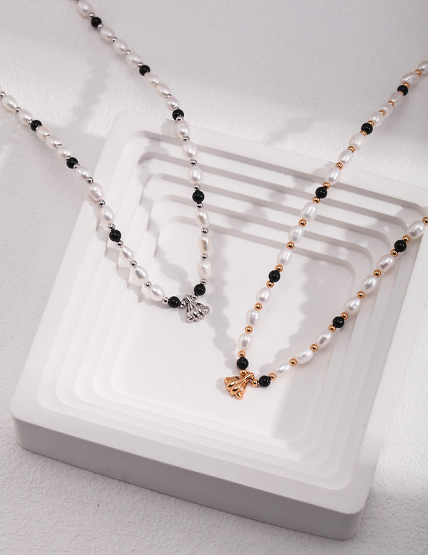 pearlpetual 18k Gold Black Agate Pearl Necklace 
