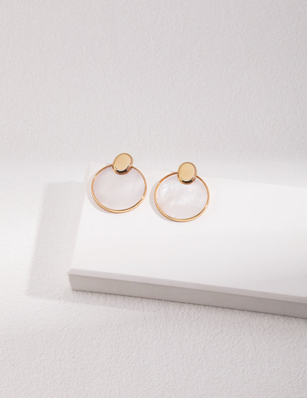 18k Gold Circle Mother of Pearl Earrings - Pearlpetual