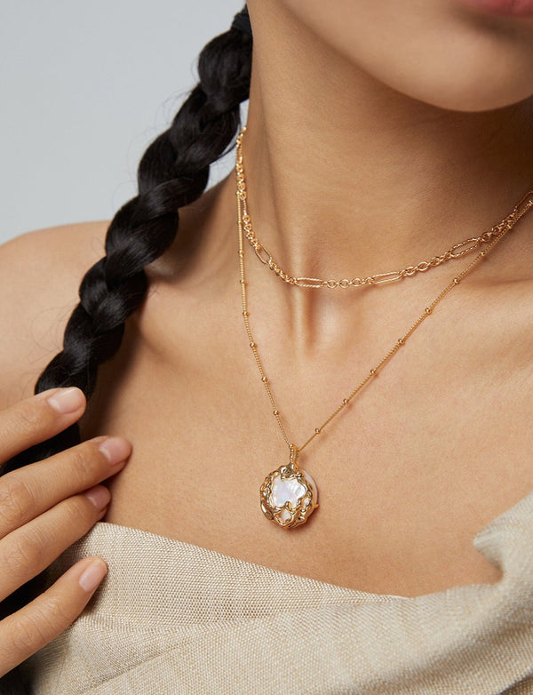 18k Gold Double Sided Baroque Pearl Necklace - Pearlpetual