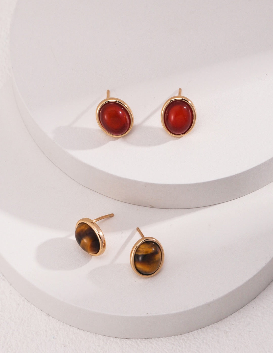 Amber 18k Gold Tiger's Eye Ear Studs - Pearlpetual