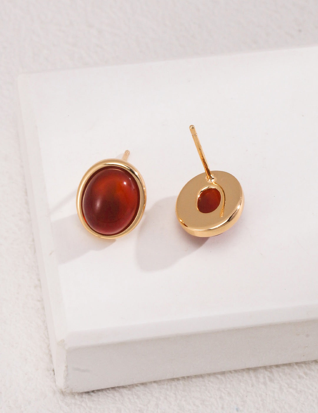 Amber 18k Gold Tiger's Eye Ear Studs - Pearlpetual