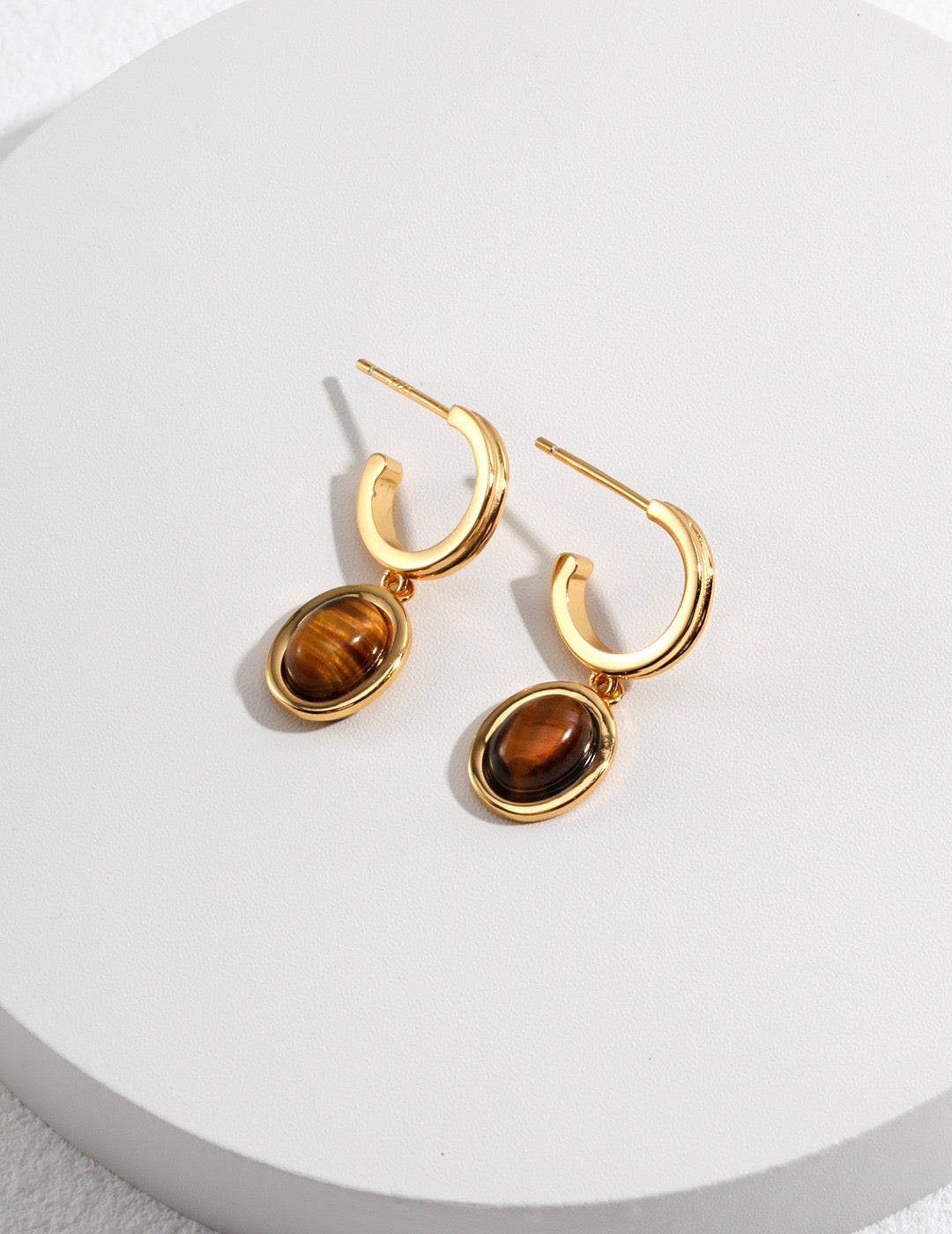 Amber 18k Gold Tiger's Eye Earrings - Pearlpetual