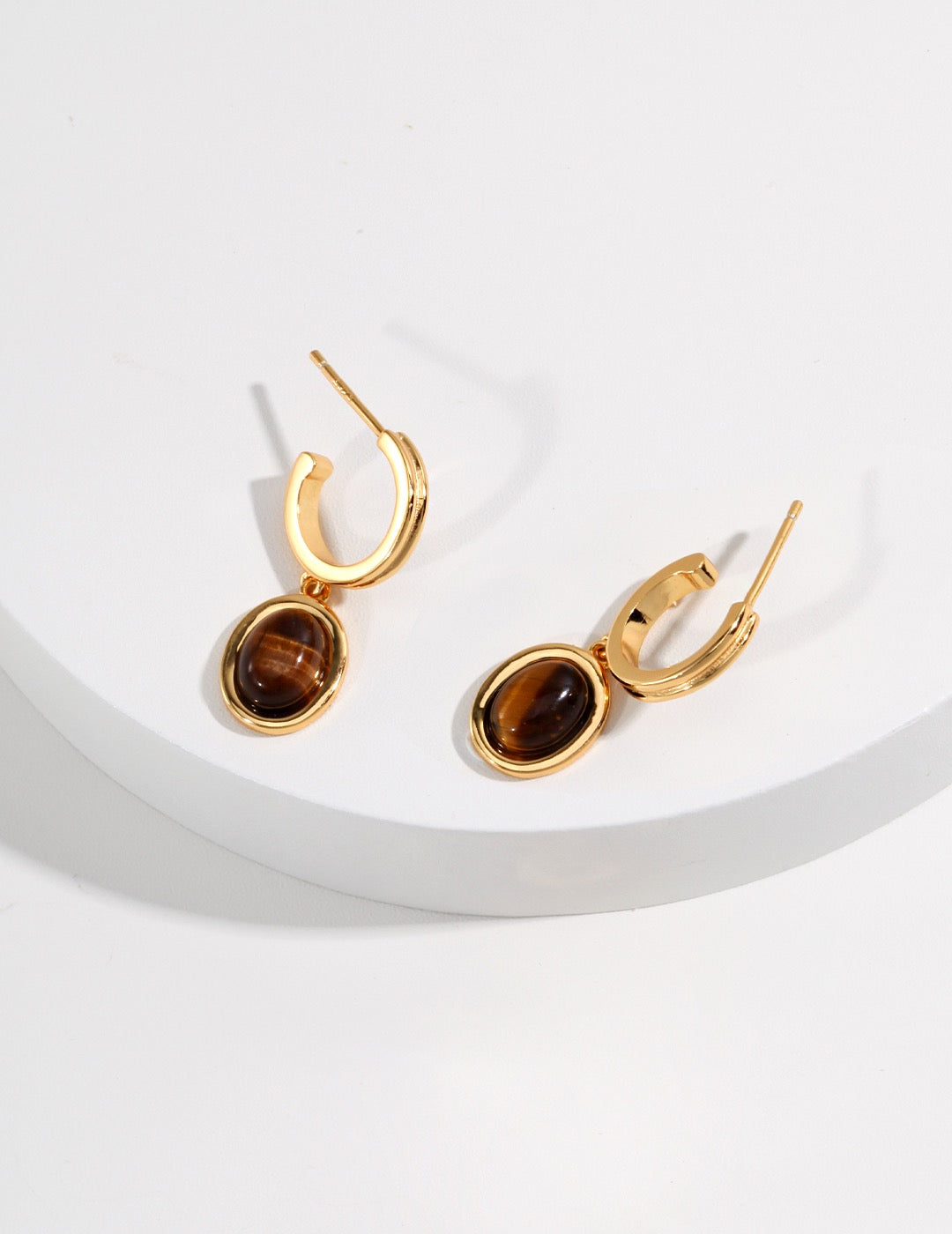 Amber 18k Gold Tiger's Eye Earrings - Pearlpetual