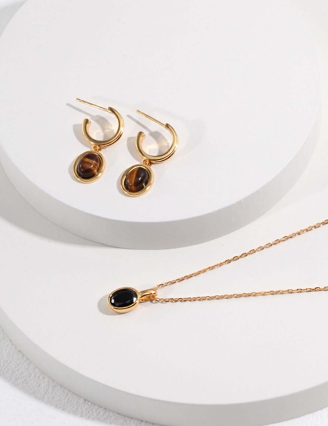 Amber 18k Gold Tiger's Eye Earrings - Pearlpetual
