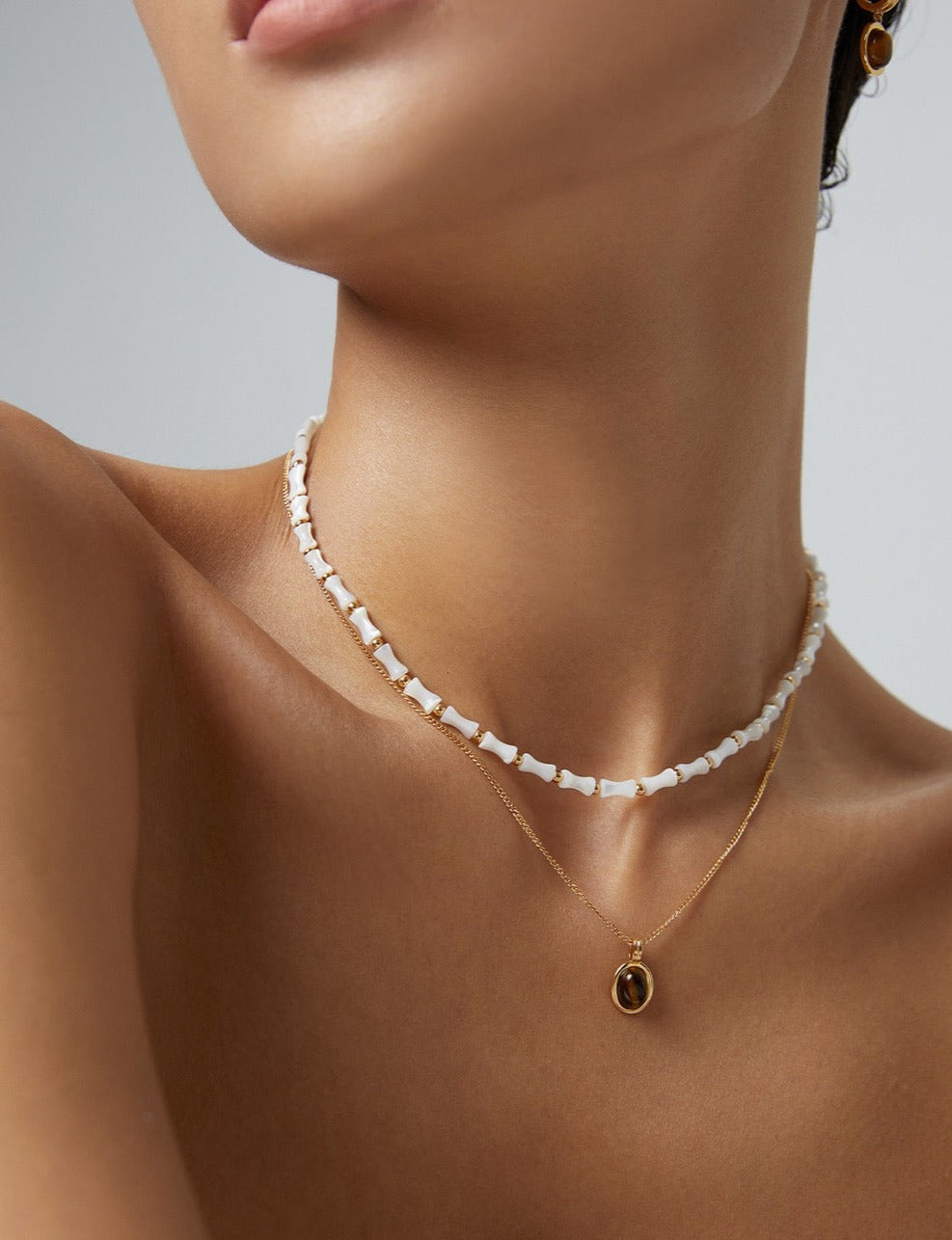 Amber 18k Gold Tiger's Eye Necklace - Pearlpetual