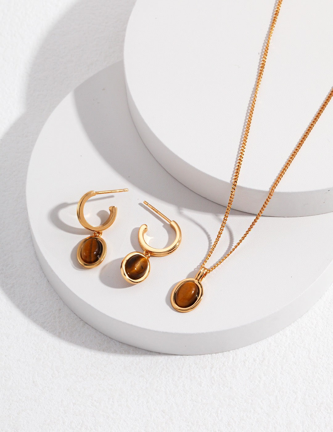 Amber 18k Gold Tiger's Eye Necklace - Pearlpetual