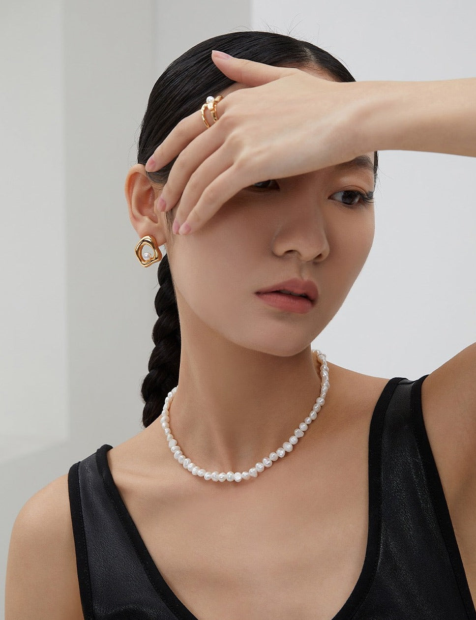 Asymmetric Rhombus 18k Gold Pearl Earrings - Pearlpetual