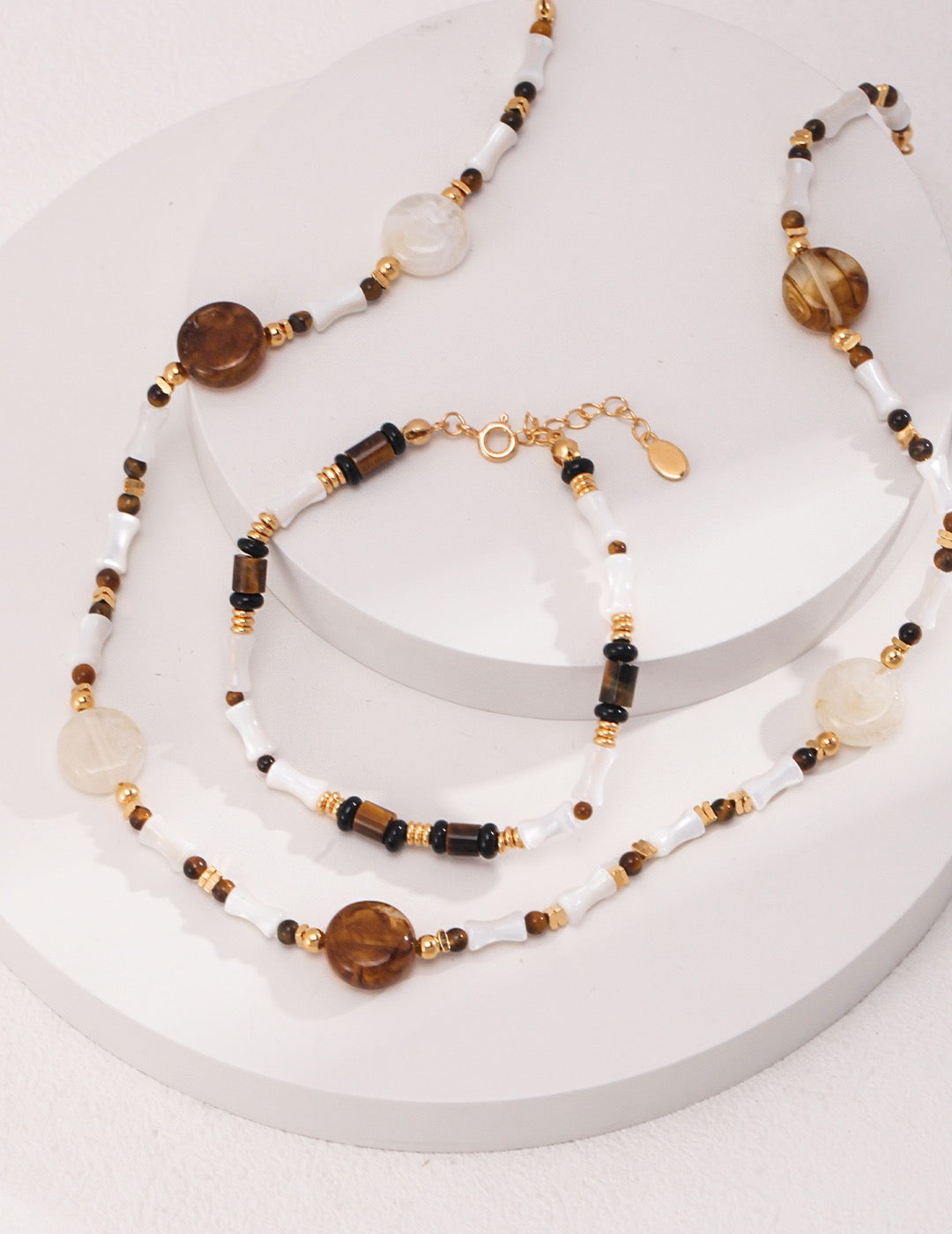Boho Tiger's Eye 18k Gold Conch Necklace - Pearlpetual