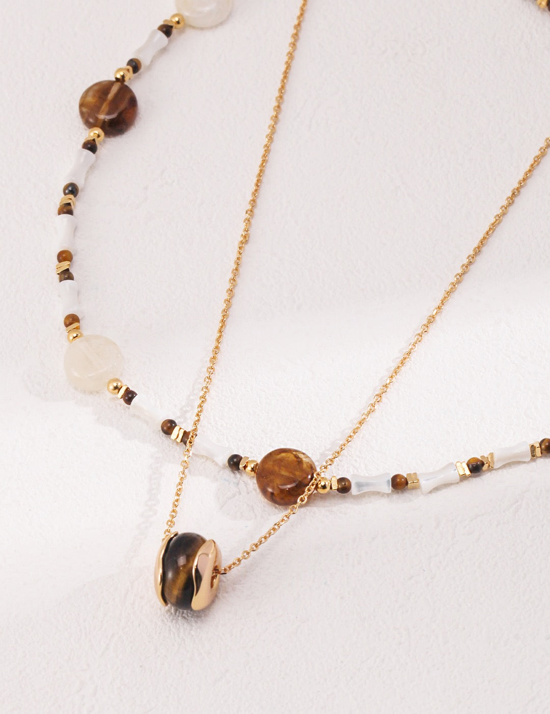 Boho Tiger's Eye 18k Gold Conch Necklace - Pearlpetual