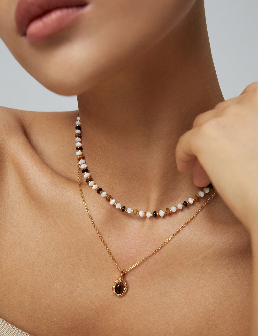 Boho Tiger's Eye 18k Gold Necklace - Pearlpetual