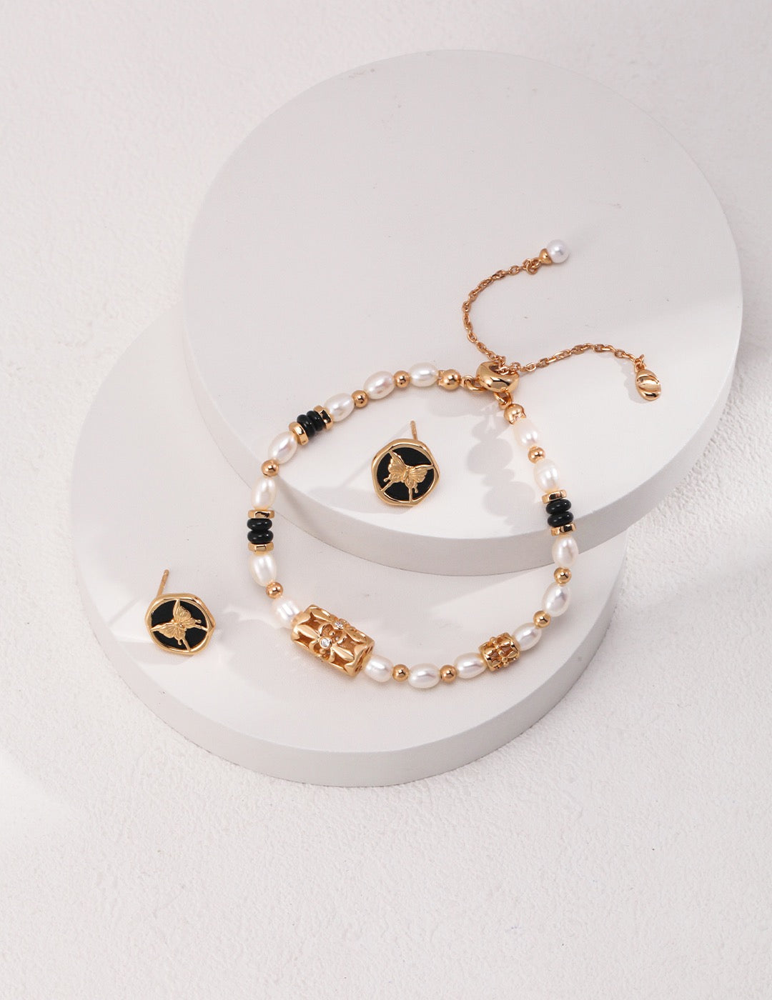 Butterfly Black Enamel 18k Gold Ear Studs - Pearlpetual