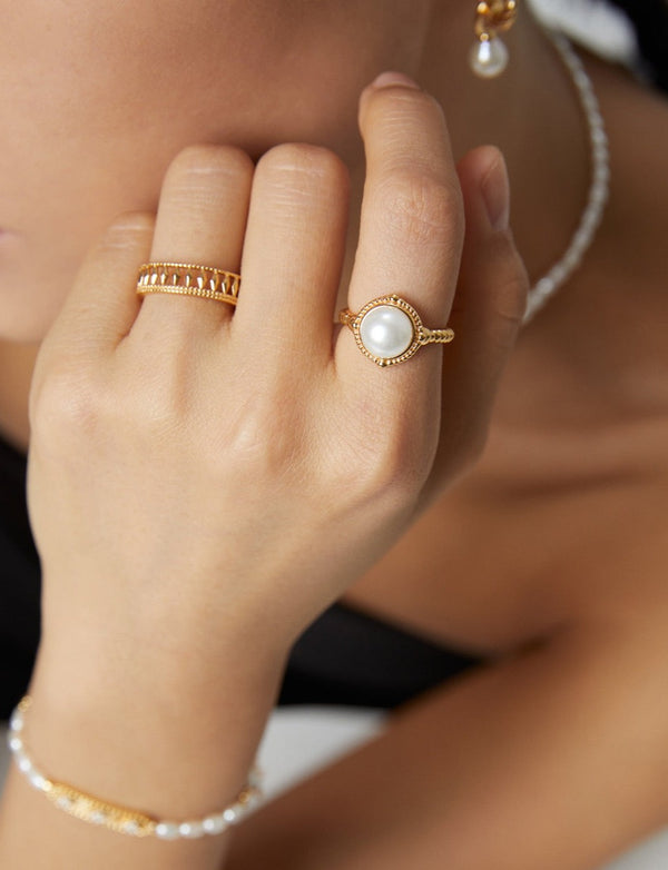 Cable Elegance 18k Gold Pearl Ring - Pearlpetual