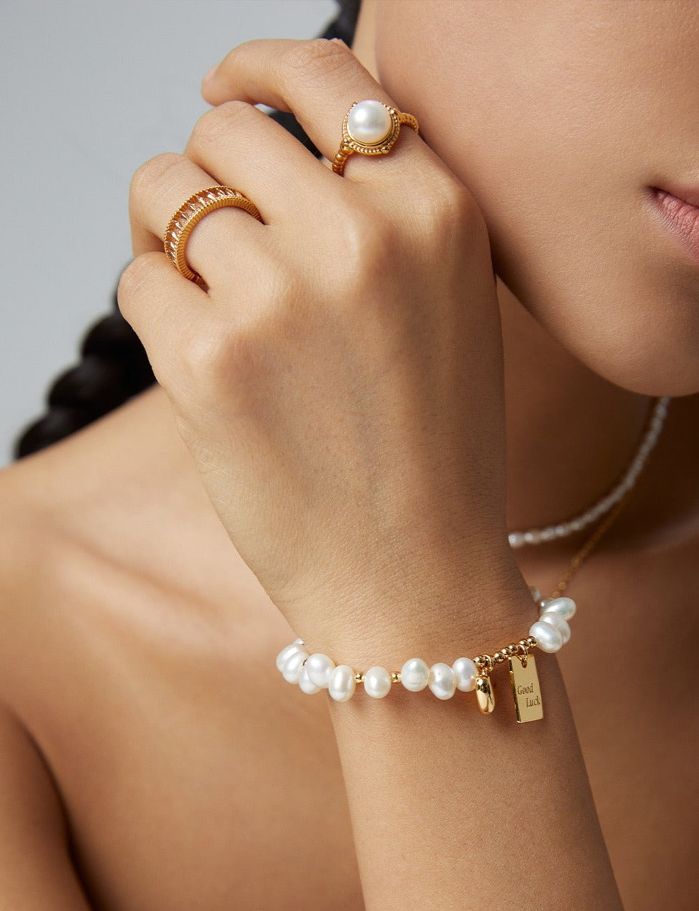 Cable Elegance 18k Gold Pearl Ring - Pearlpetual