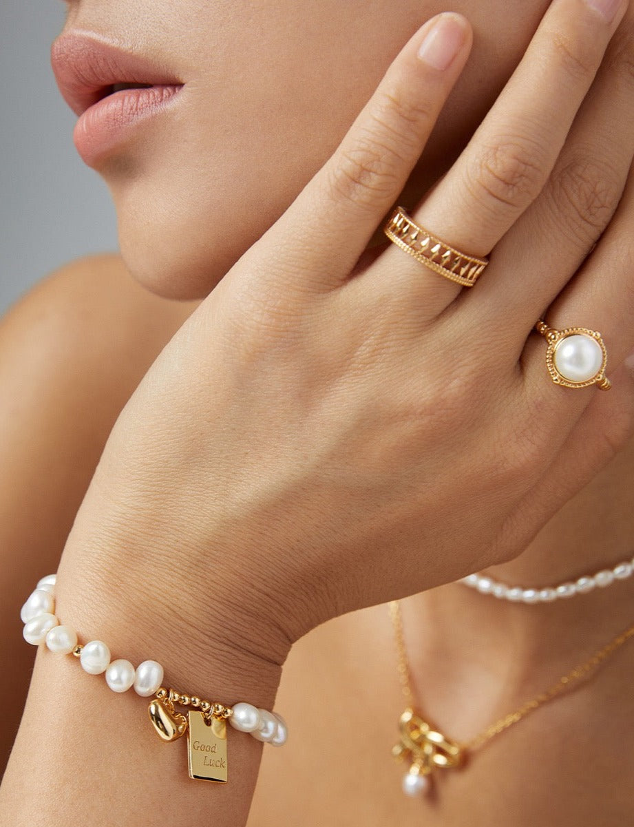 Cable Elegance 18k Gold Pearl Ring - Pearlpetual