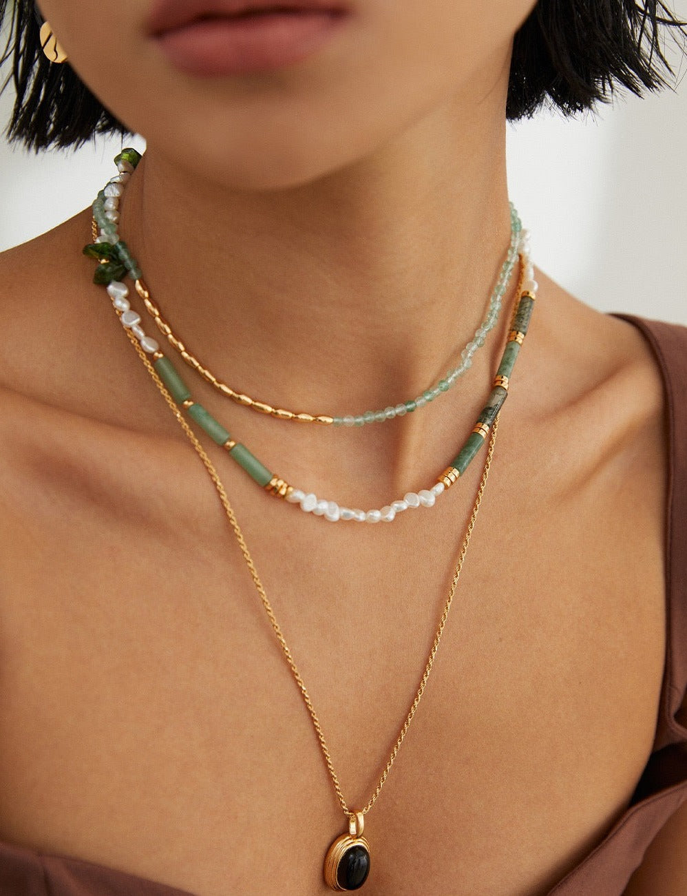 Green Symphony 18k Gold Pearl Necklace - Pearlpetual