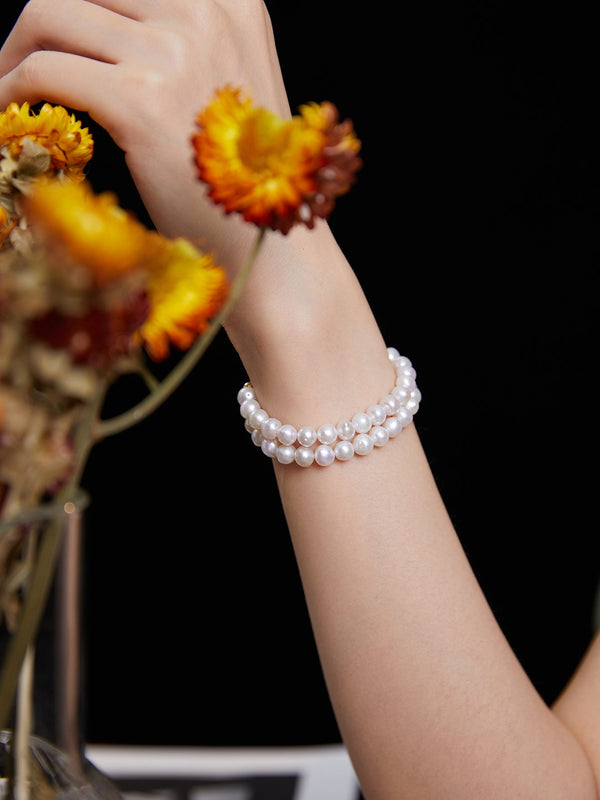 Luxe Dual Strand 18k Gold Pearl Bracelet - Pearlpetual