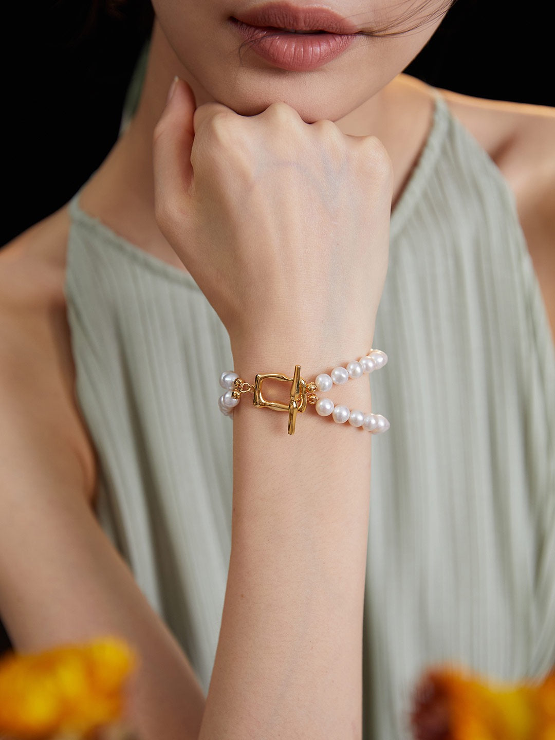 Luxe Dual Strand 18k Gold Pearl Bracelet - Pearlpetual