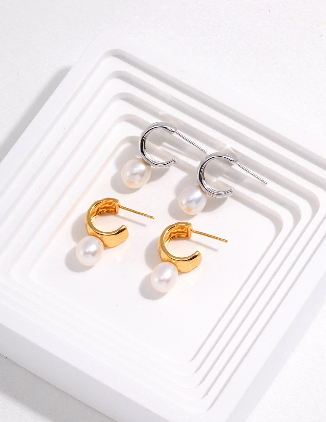 Wide Hoop 18k Gold Pearl Earrings - Pearlpetual